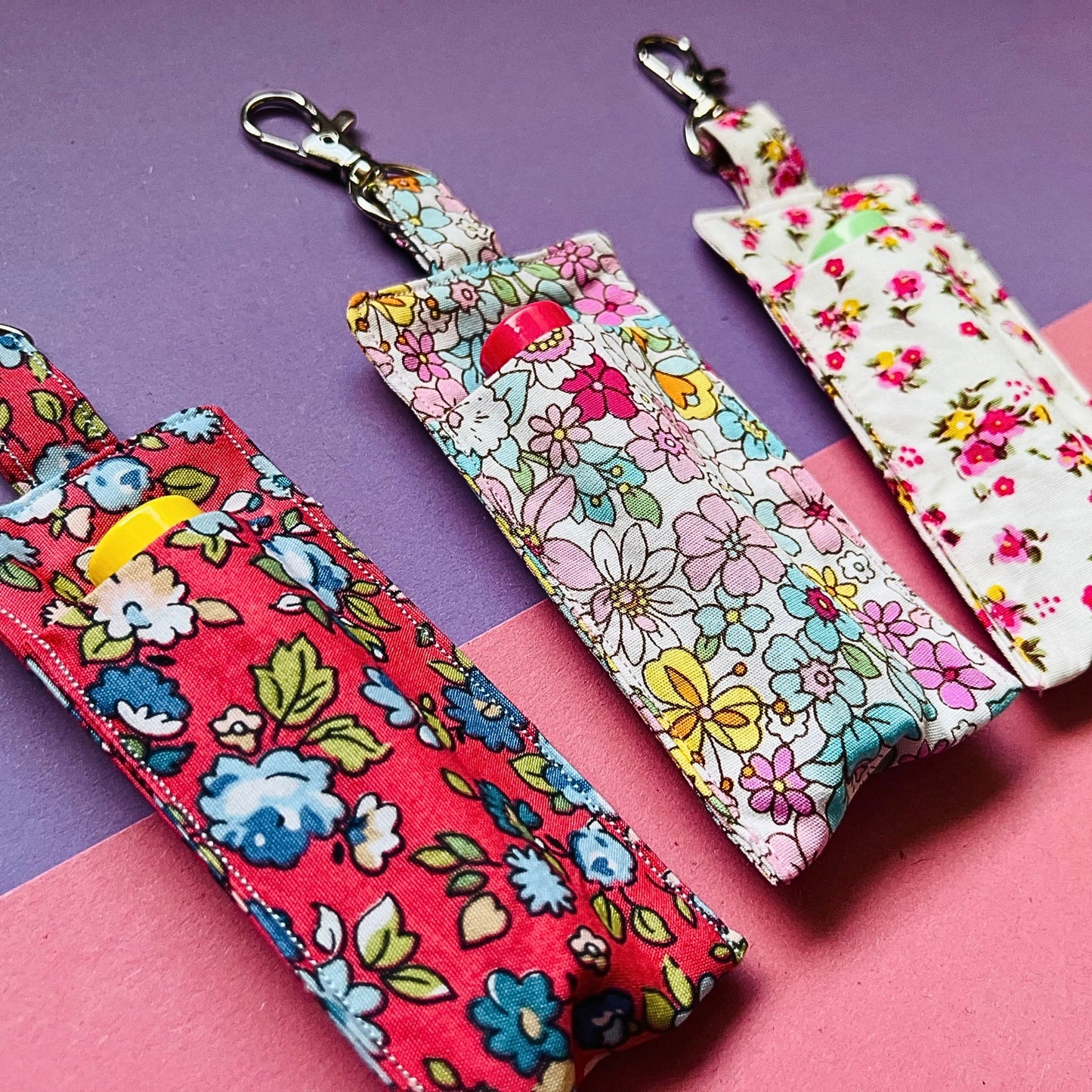 Overview shot of 3 floral lippy pouches