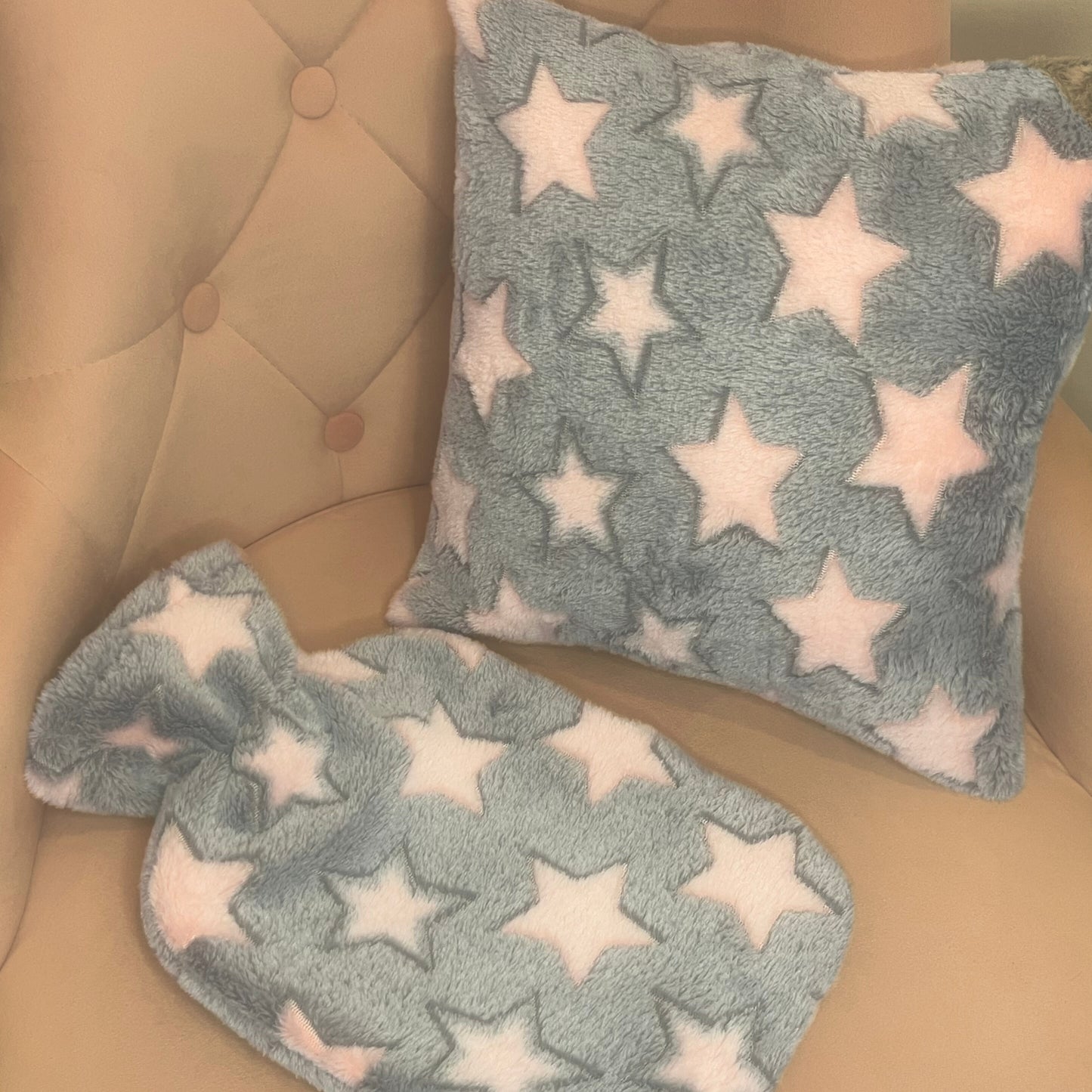 Star Fleece Cushion and Hot Water Bottle