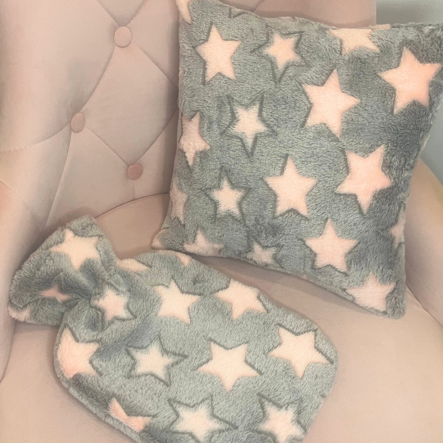 Star Fleece Cushion and Hot Water Bottle