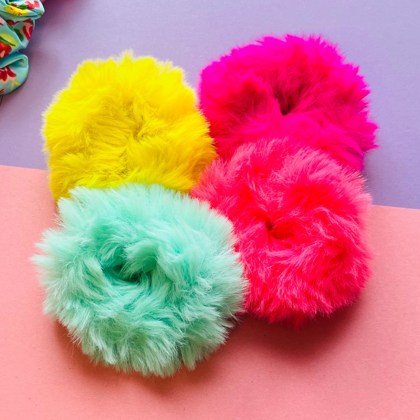 four neon scrunchies