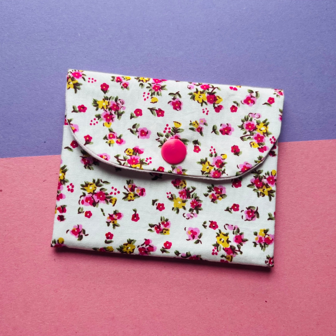 matching pink floral print purse and key fob wristlet