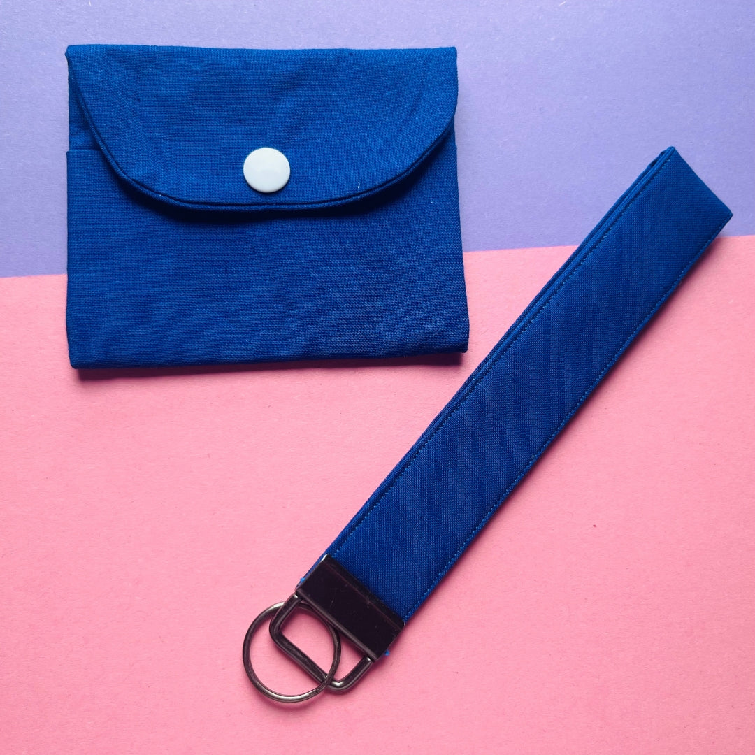Matching blue purse and key fob wristlet