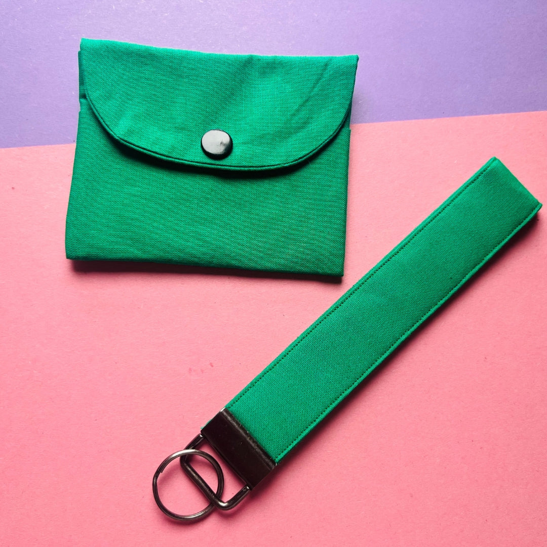 Matching green purse and key fob wristlet