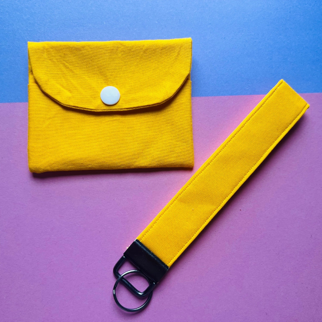 Matching yellow purse and key fob wristlet