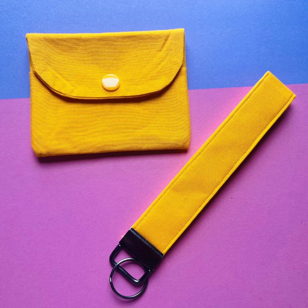 Matching yellow purse and key fob wristlet