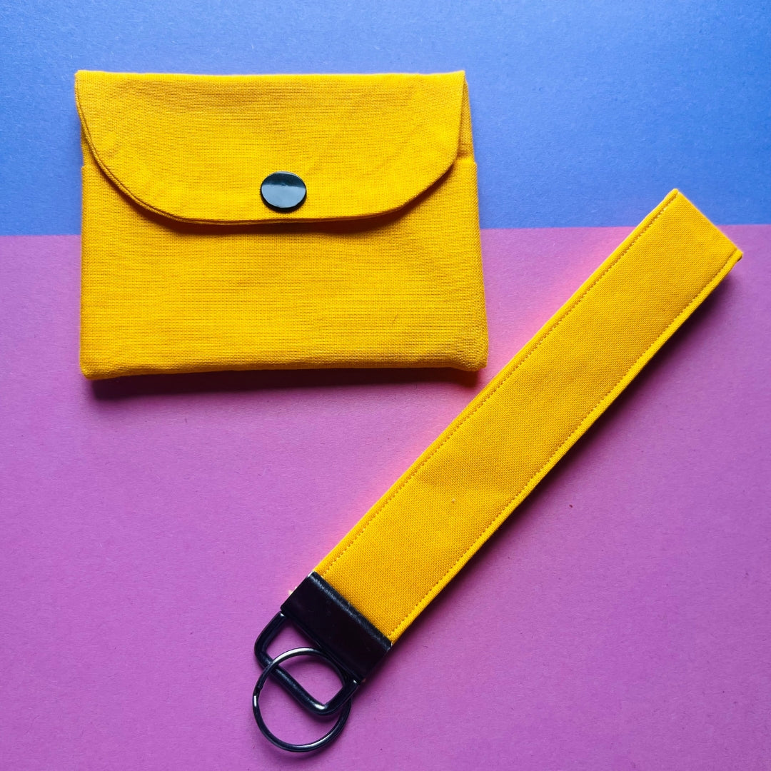 Matching yellow purse and key fob wristlet