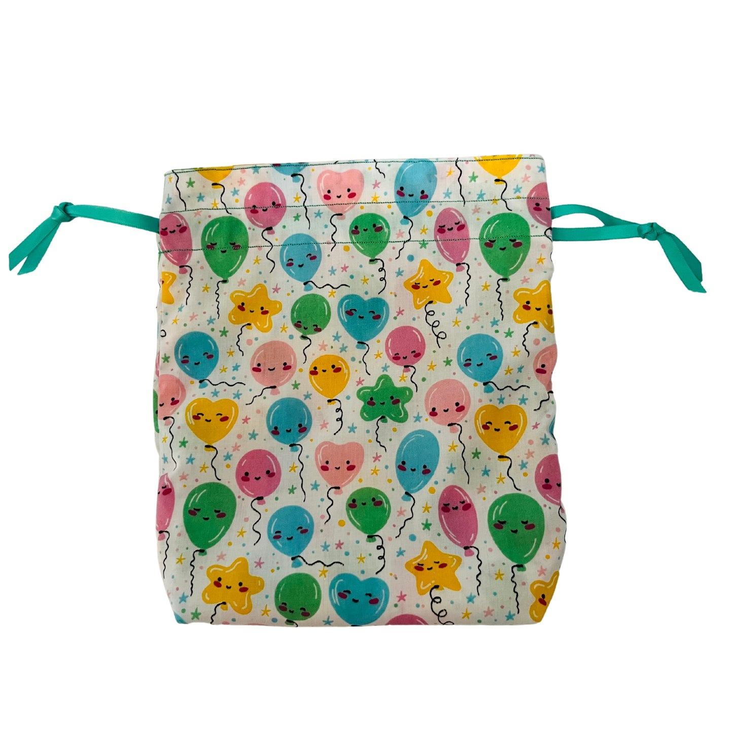 flat view of balloon drawstring gift bag