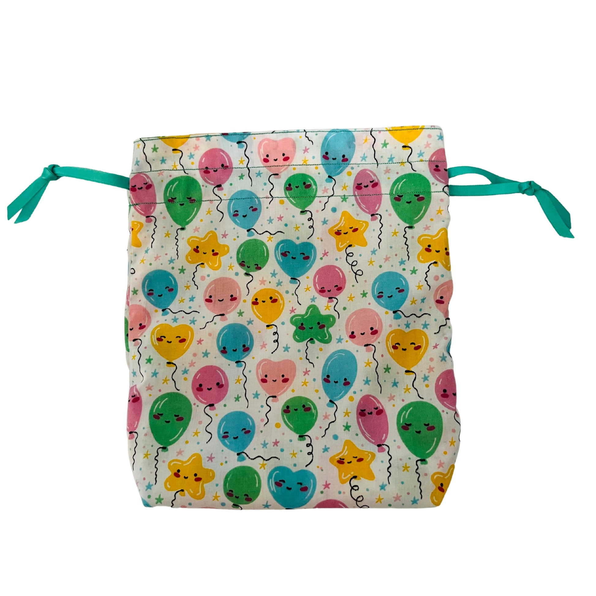 flat view of balloon drawstring gift bag