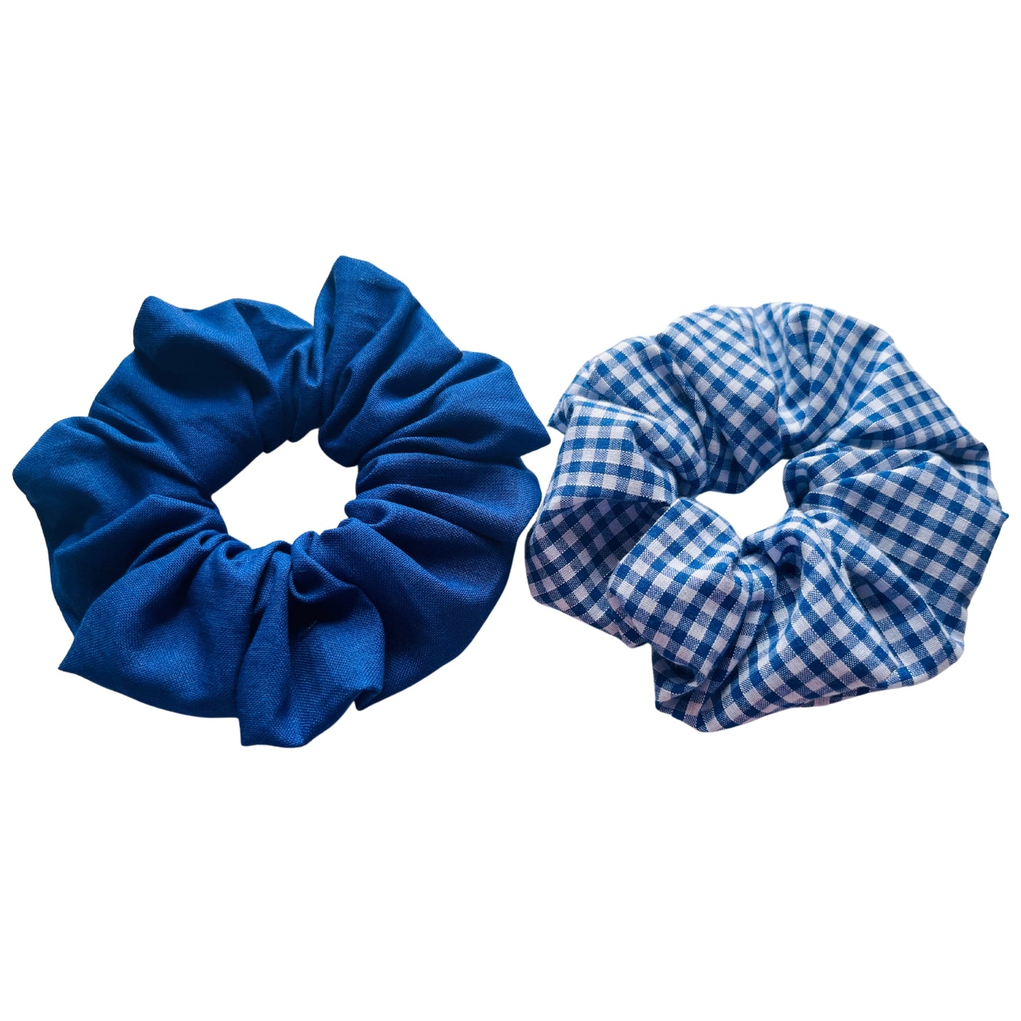 Overview of blue school hair scrunchie set E for Eva