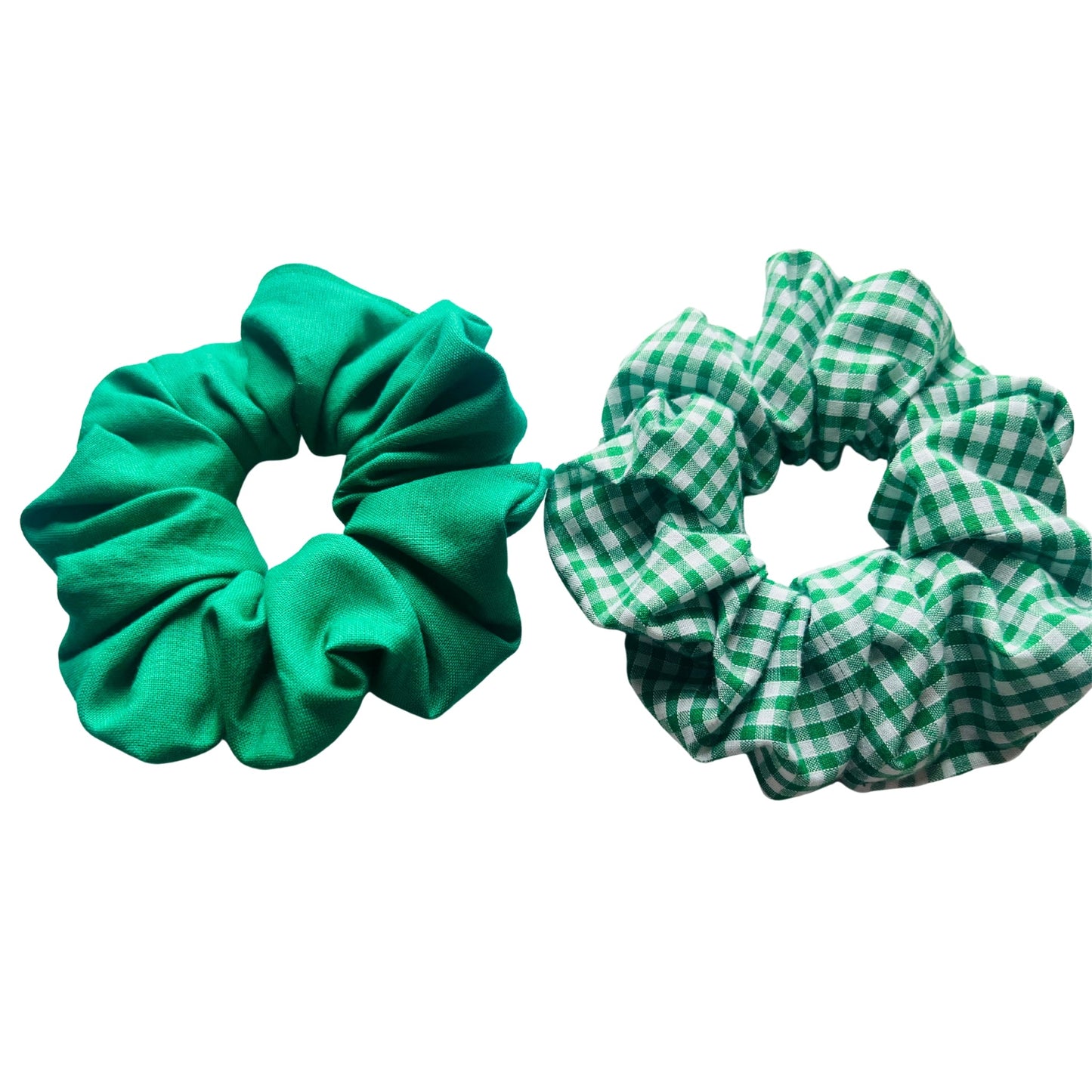 overview of green school hair scrunchies E for Eva