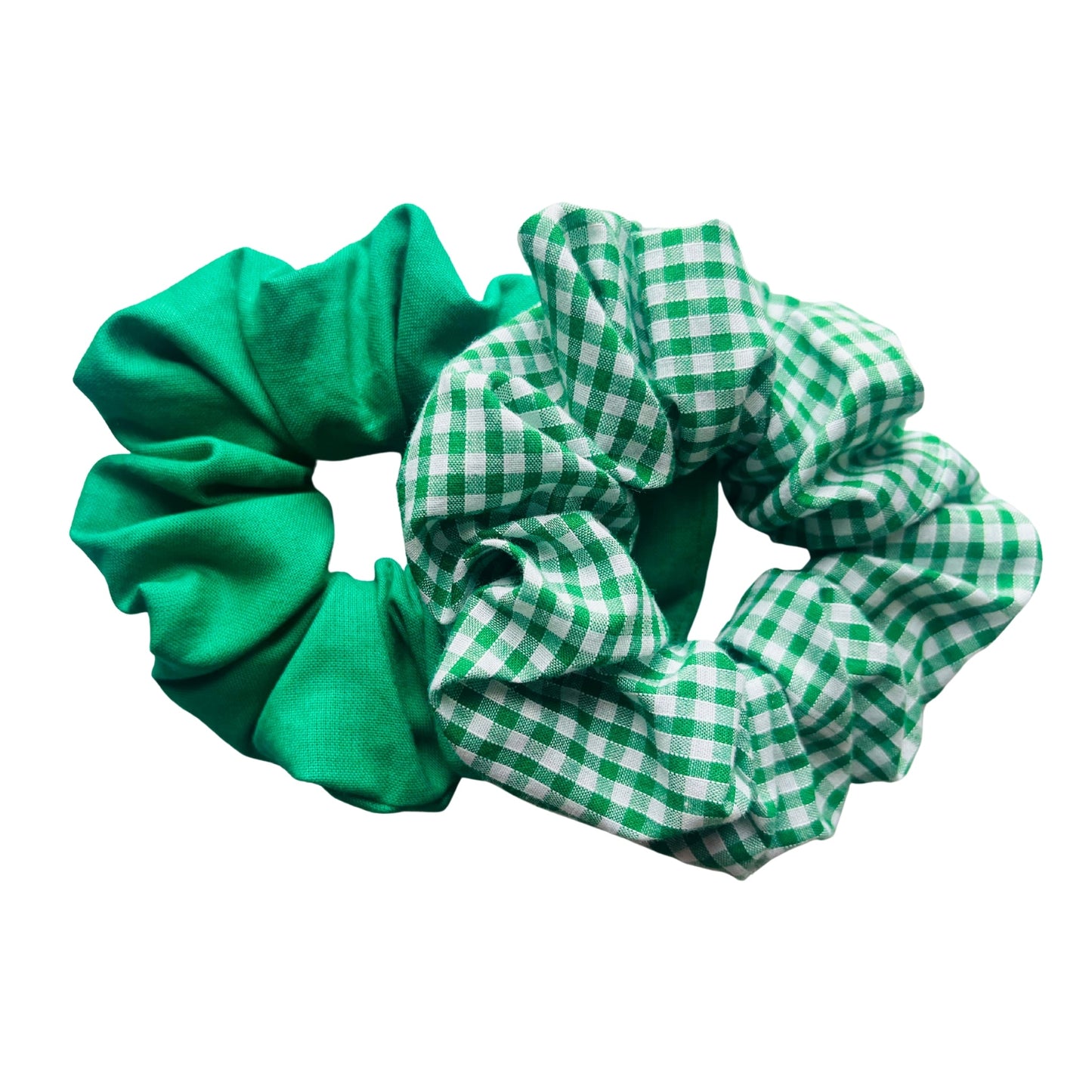 View of green school set of green scrunchies