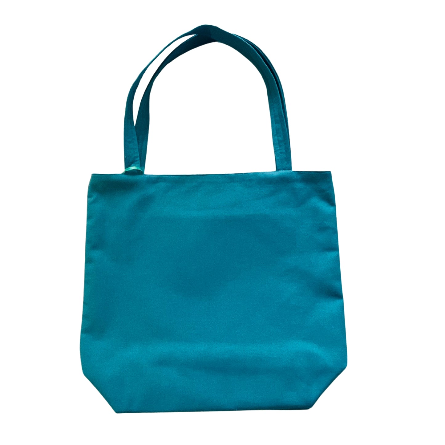 Flat view of blue floral tote bag E for Eva