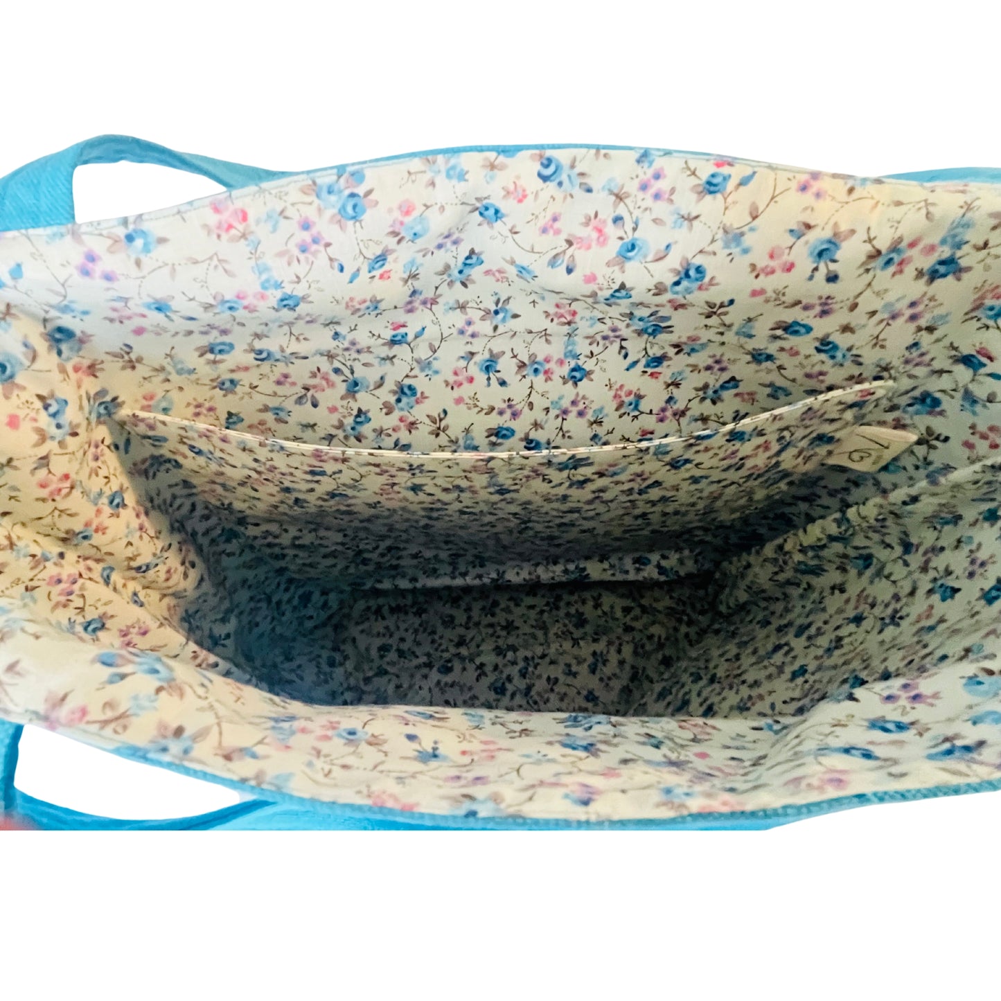 Close up of floral tote bag inside pocket