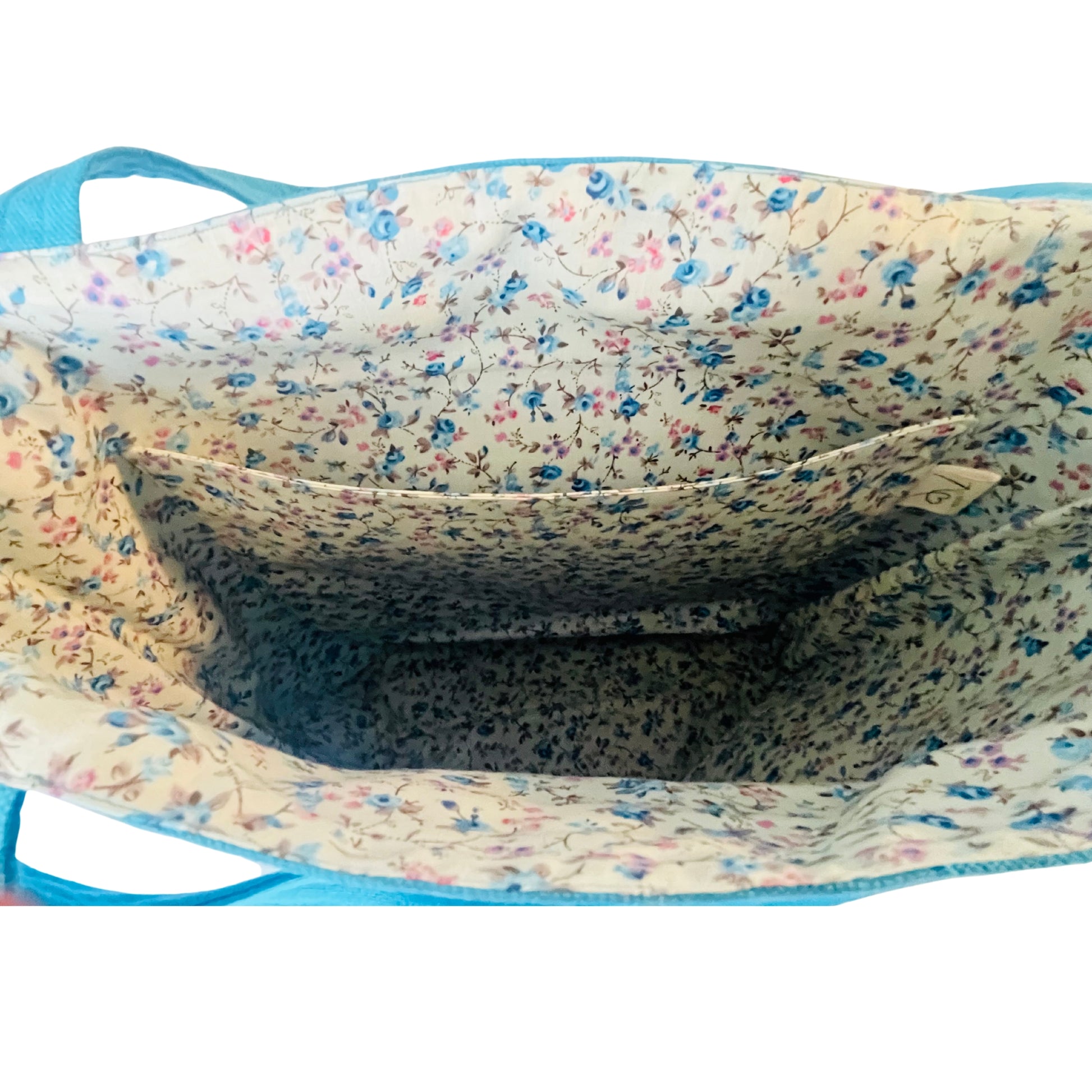 Close up of floral tote bag inside pocket