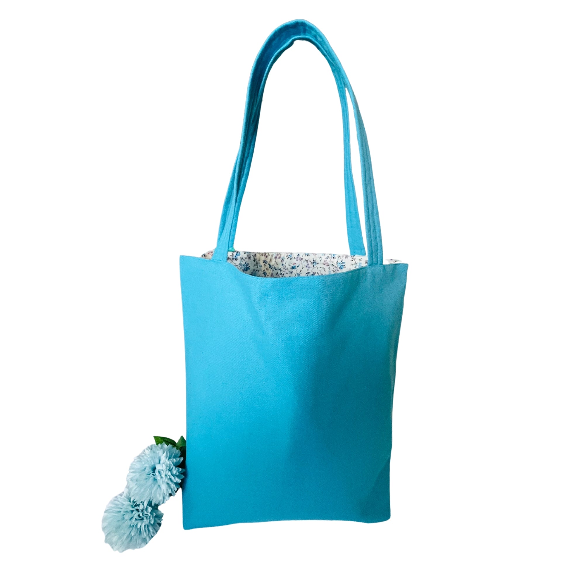 Blue floral tote bag E for Eva