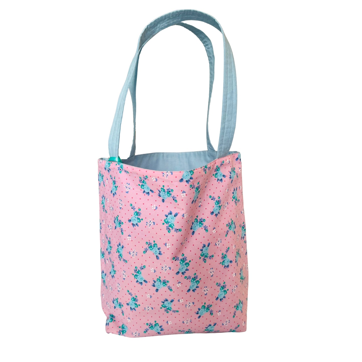 pink and blue floral tote bag