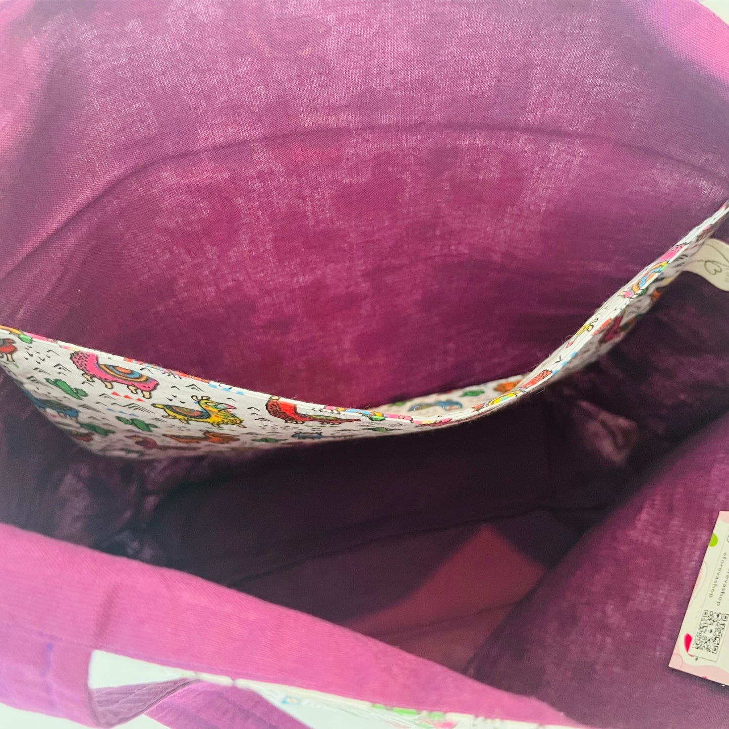 Close up of Llama tote bags inside pocket