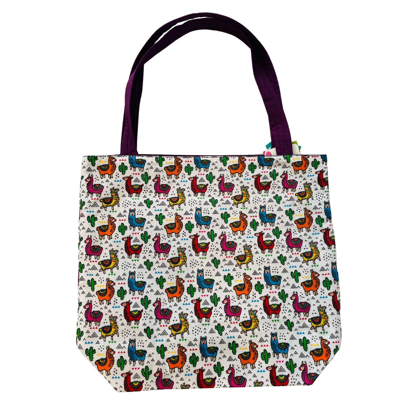 Flat view of llama tote bag