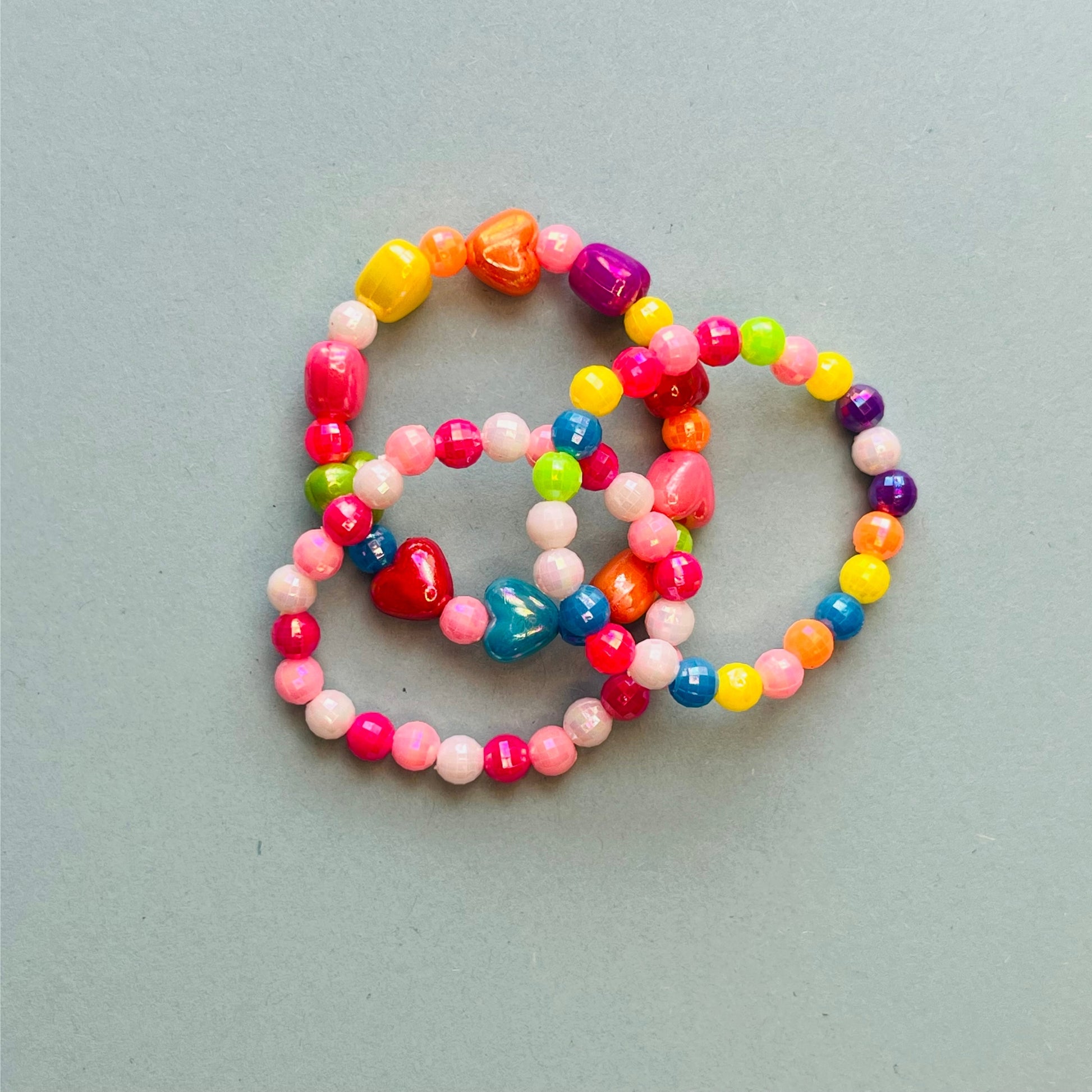 3 pack of childrens beaded heart bracelets