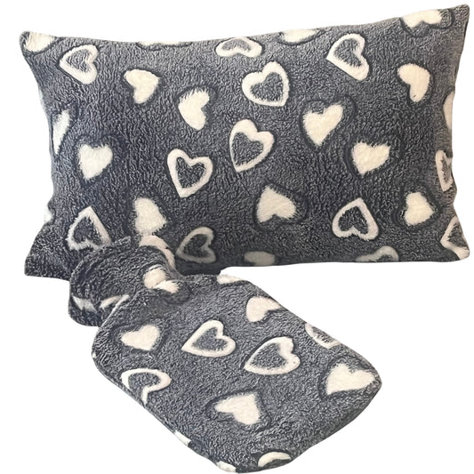 Heart Fleece Cushion and Hot Water Bottle