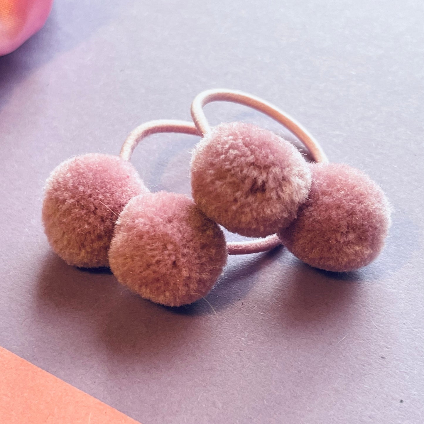 Dusky pink pom pom hair ties E for Eva