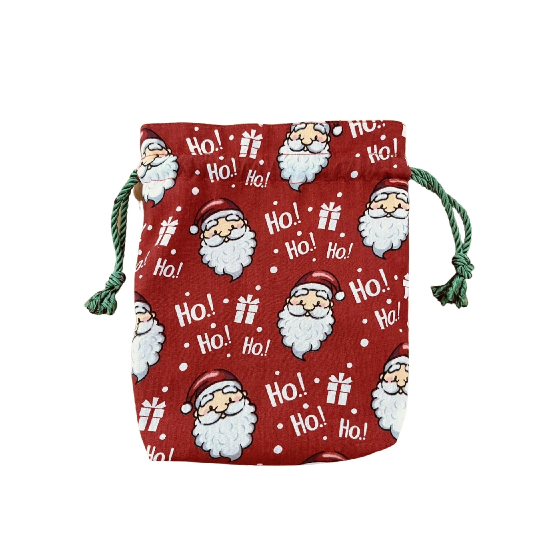 Open and flat view of santa drawstring gift bag E for Eva