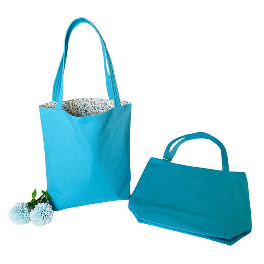 Womens Reusable Medium Tote Bag Blue Cotton E for Eva